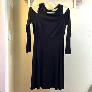 Loft Black Cold Shoulder Dress Rayon Stretch Sz 4